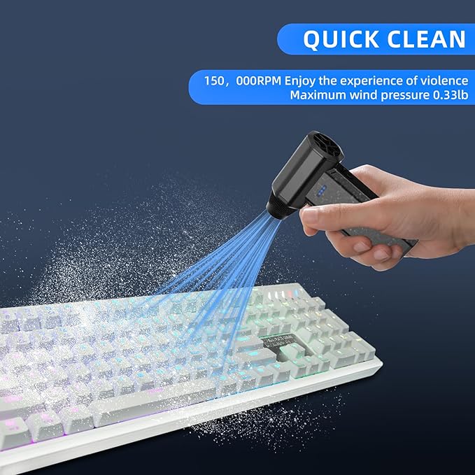 Rechargeable Compressed Air Duster, 150000RPM Super Power Electric Air Duster, 3-Gear Adjustable Mini Turbo Blower for Computer Keyboard Cleaner, Car Cleaning, House and Outdoor