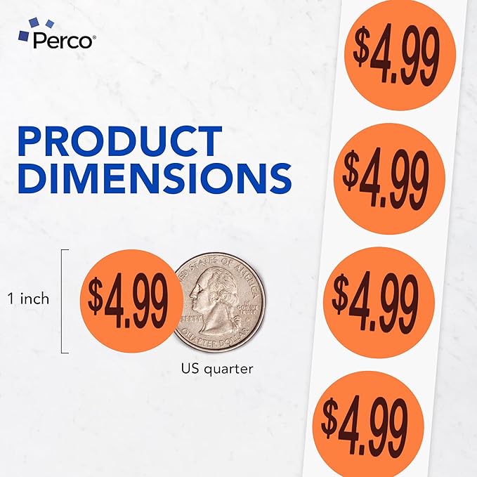 Perco Fluorescent Red 1-Inch Circle $4.99" Promotional Sale Stickers — 1,000 Perforated Labels/Roll—Ideal for Storefronts, Retail Merchandising, Flea Markets, Discount Marking, Clearance—Made in USA