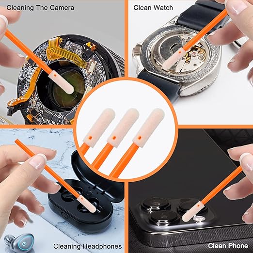 Wellgler's 200pcs Foam Swabs,for Makeup, Gun Cleaning or Pets Care,Multi-Role Cleaning Swabs(Orange)