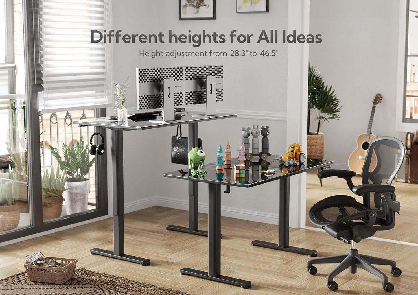 Claiks Glass Standing Desk, 40x24 Inch Small Stand Up Desk Electric Adjustable Height Quick Install Computer Desk for Home Office, Black