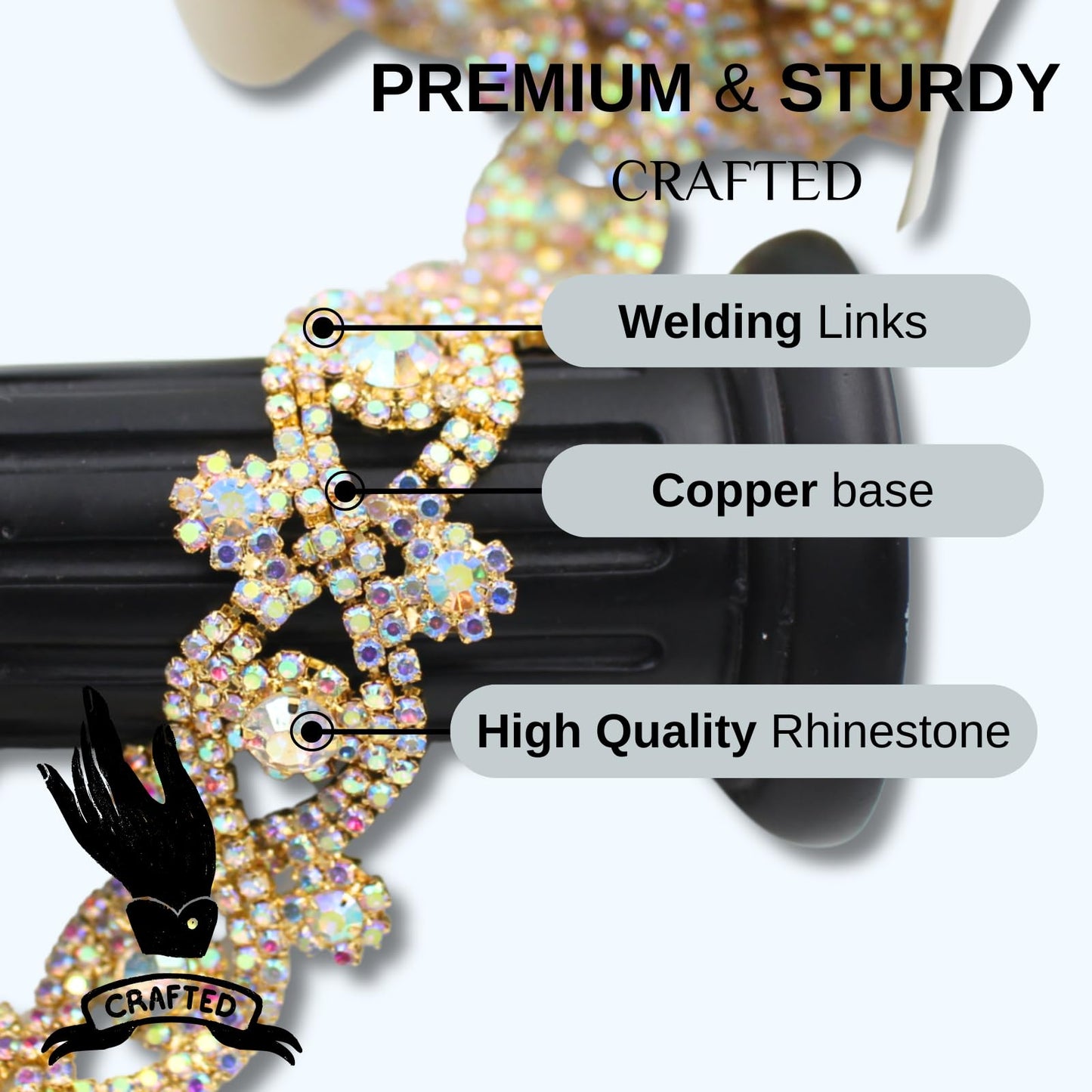 PEARLY JUN Rhinestone Chain Trim AB Gold Applique Embellishment Crystal Wedding Bridal Costume Sewing Bling Trim for Jewelry DIY Necklace Bags Parties