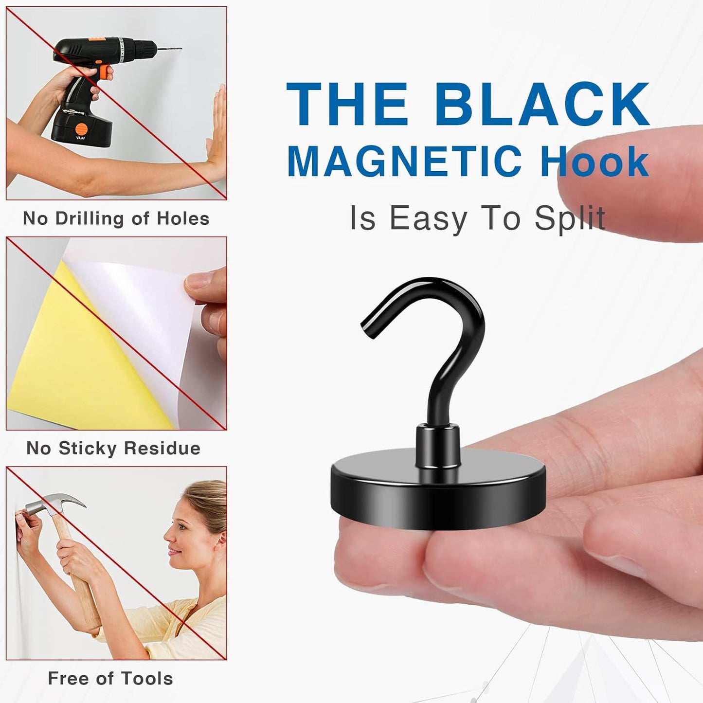 LOVIMAG Black Magnetic Hooks Heavy Duty, 120lbs Strong Neodymium Magnet Hook with Epoxy Coating for Cruise Cabins, Magnets with Hook for Locker, Classroom, Kitchen,Office,Metal Door Etc-4 Pack