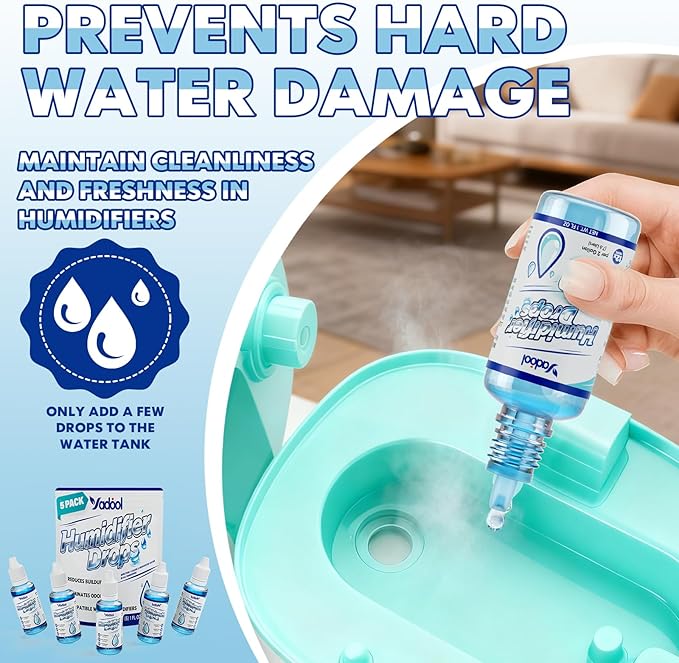 [5 Pack] Humidifier Cleaner Drops, Humidifier Water Treatment Cleaning Solution for All Makes & Models - Slows Buildup & Scaling - Deeply Cleans & Deodorizes Water - 500+ Day Supply