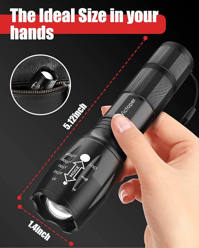 Victoper LED Flashlight 2 Pack, Bright Tactical Torch High Lumens with 5 Modes, Waterproof Zoomable Flash Light, Christmas Stocking Stuffers Gifts for Men, Hunting Camping Essentials Gear
