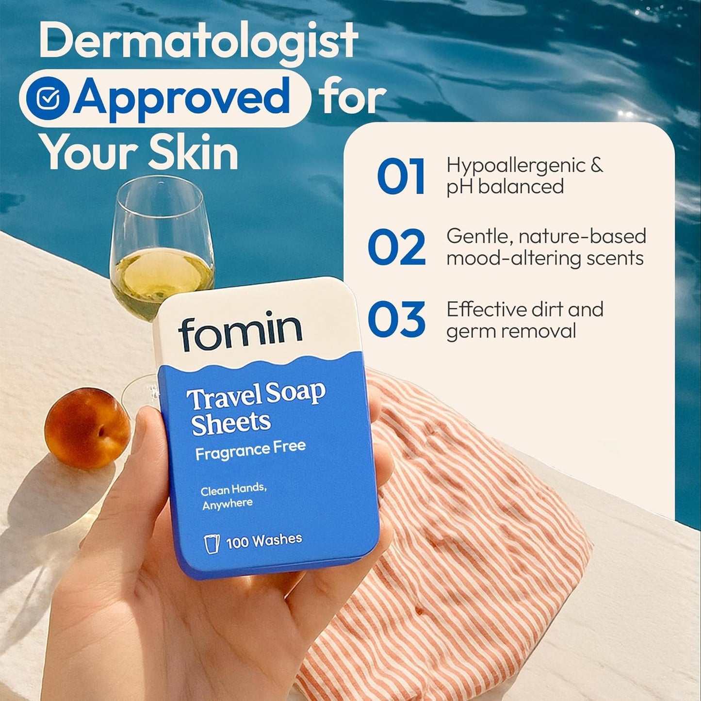 FOMIN - Antibacterial Paper Soap Sheets Tin for Traveling - (300 Sheets) Unscented - Portable Travel Hand Soap Sheets, Dissolvable Mini Camping Hand Soap for Hand Washing