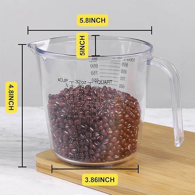Measuring Cups （1000ml）, Liquid Measuring Cups For Kitchen - BPA Free Plastic with Spout Multiple Measurement Scales (Clear)