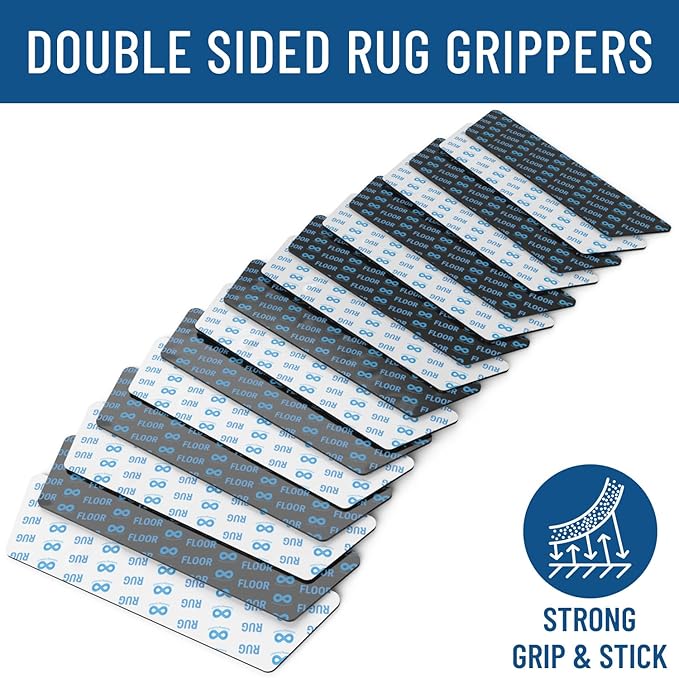 Everlasting Comfort Area Rug Gripper for Hardwood Floors - No Damage Non Slip Rug Pads, Floor to Carpet Tape for Holding Rugs in Place, Washable and Reusable, Double Sided Anti Slip Tape - 8 Pack