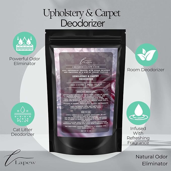 Crushed Candy Cane Carpet Freshener Powder 16 oz | Powerful Odor Eliminator for Home | Upholstery Deodorizer | Carpet Deodorizer | Cat Litter Box