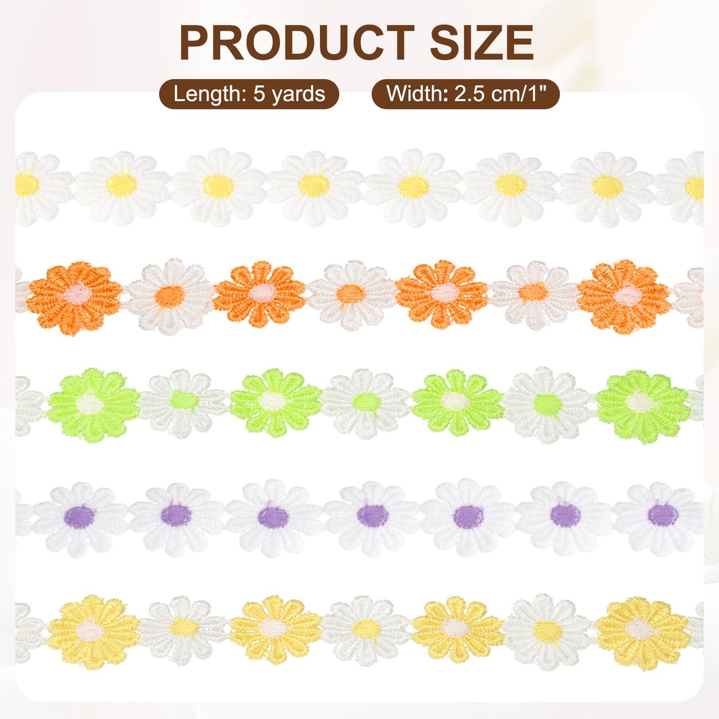uxcell Flower Lace Trim, 5 Yards 1 Inch Wide Delicate Floral Edge Lace Trim Ribbon DIY Handmade Patchwork Ribbon Sewing Supplies Crafts, Orange-White