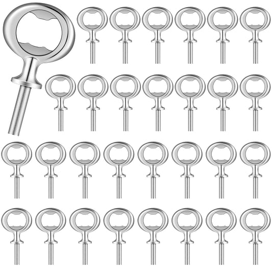 Cunhill 30 Pcs Metal Bottle Opener Blank Bulk Bottle Opener Inserts Parts Pieces Kit for Wood Craft DIY Project Turning Threaded Beer Hardware Turning Wedding Wine Party Ot Month (Silver)