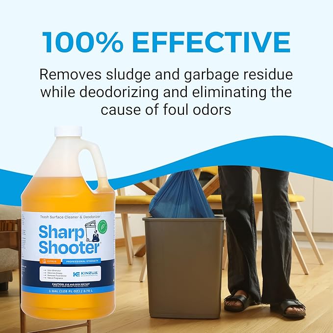 KINZUA ENVIRONMENTAL Sharpshooter, Heavy-Duty Trash Can Odor Eliminator & Degreaser, Garbage Surface Cleaner and Deodorizer Foam, Professional-Grade, Fresh Citrus Scent, 1 Gallon