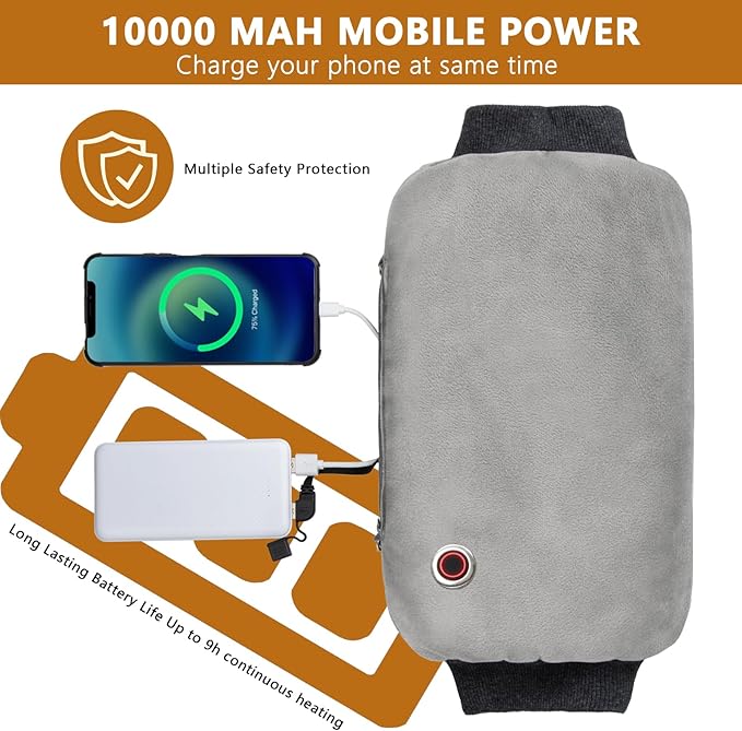 Hand Warmers Rechargeable, Electric Heated Gloves with Rechargeable Batteries 3 Levels 7.6V Fast Heating Handwarmer Pouch for Women Men Kids Winter Hiking Camping Hunting Skiing Outdoor Sports Working