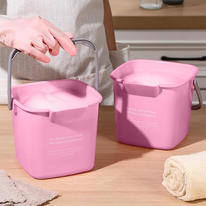 Roshtia 6 Pcs 3 Quart Cleaning Bucket Small Sanitizing Square Bucket Detergent Pail for Home Commercial Restaurant Kitchen Office School (Pink)