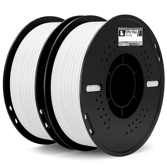 ELEGOO TPU Filament 1.75mm White 2KG, 95A Flexible Soft 3D Printing Filament 2pcs 1KG Spool(2.2lbs) Fits for Most FDM 3D Printer