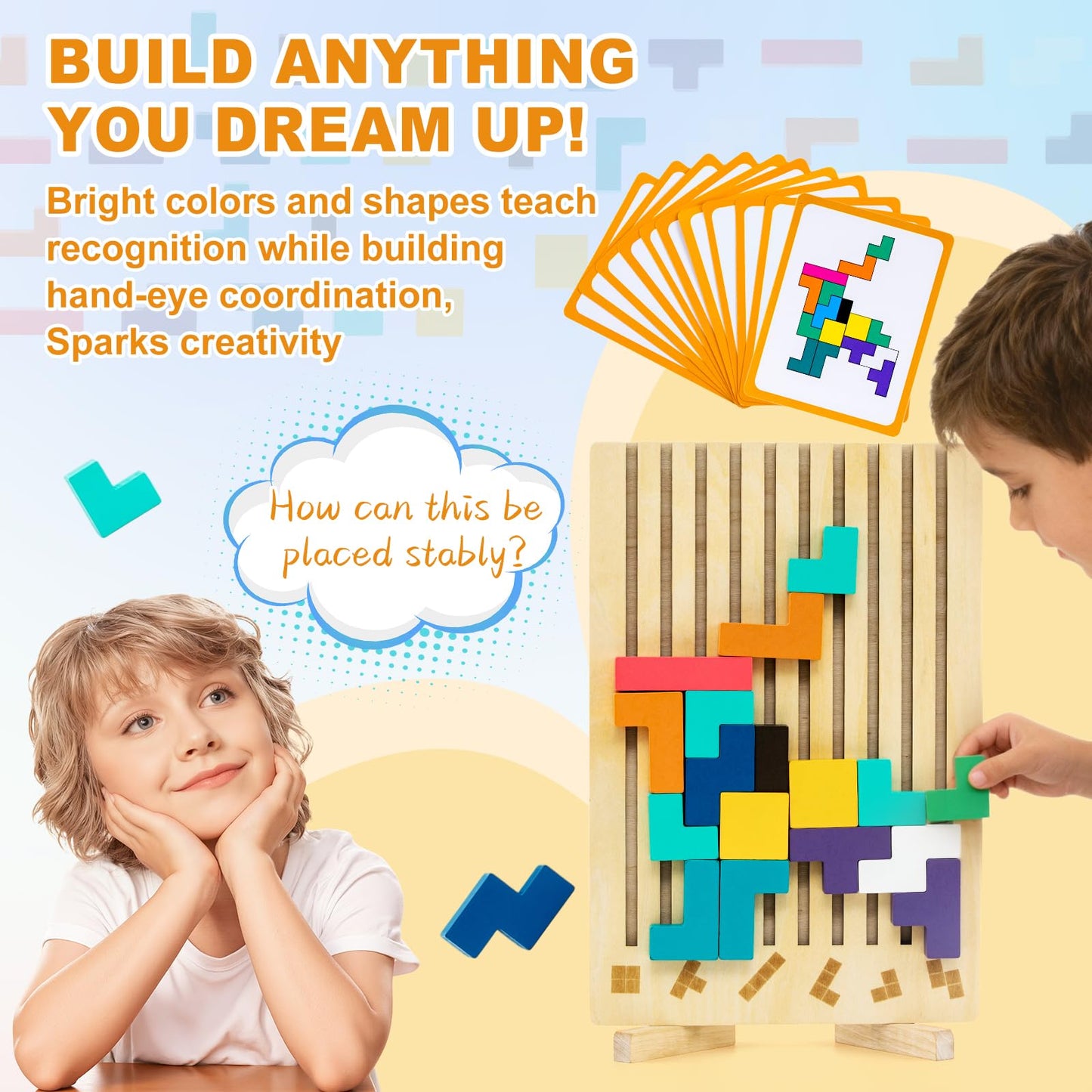 Oppvoci Wooden Montessori Russian Blocks Puzzle – 3D Stacking Toy for 3-6 Year Olds Toddlers Educational Gift & Brain Teaser for Critical Thinking Montessori Brain Blocks for Boys & Girls (Classic)