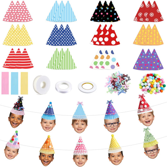 Teyva Daily 192 Pcs DIY Face Banner Kit Colorful Birthday Party Accessories Hat Assorted Pompoms Bow Fun and Personalized Party Supplies for Birthday Baby Shower Bridal Shower