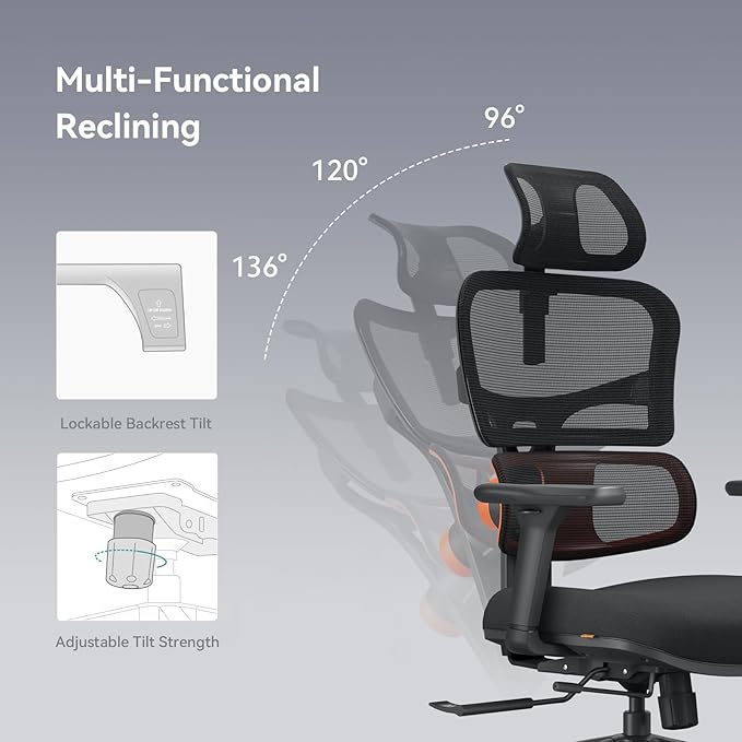 Newtral Office Chair Ergonomic - Home Office Desk Chair, Back Pain Chair with Auto-Following Lumbar Support, 4D Armrest, Seat Depth and Height Adjustable (No Foot Rest, Black)