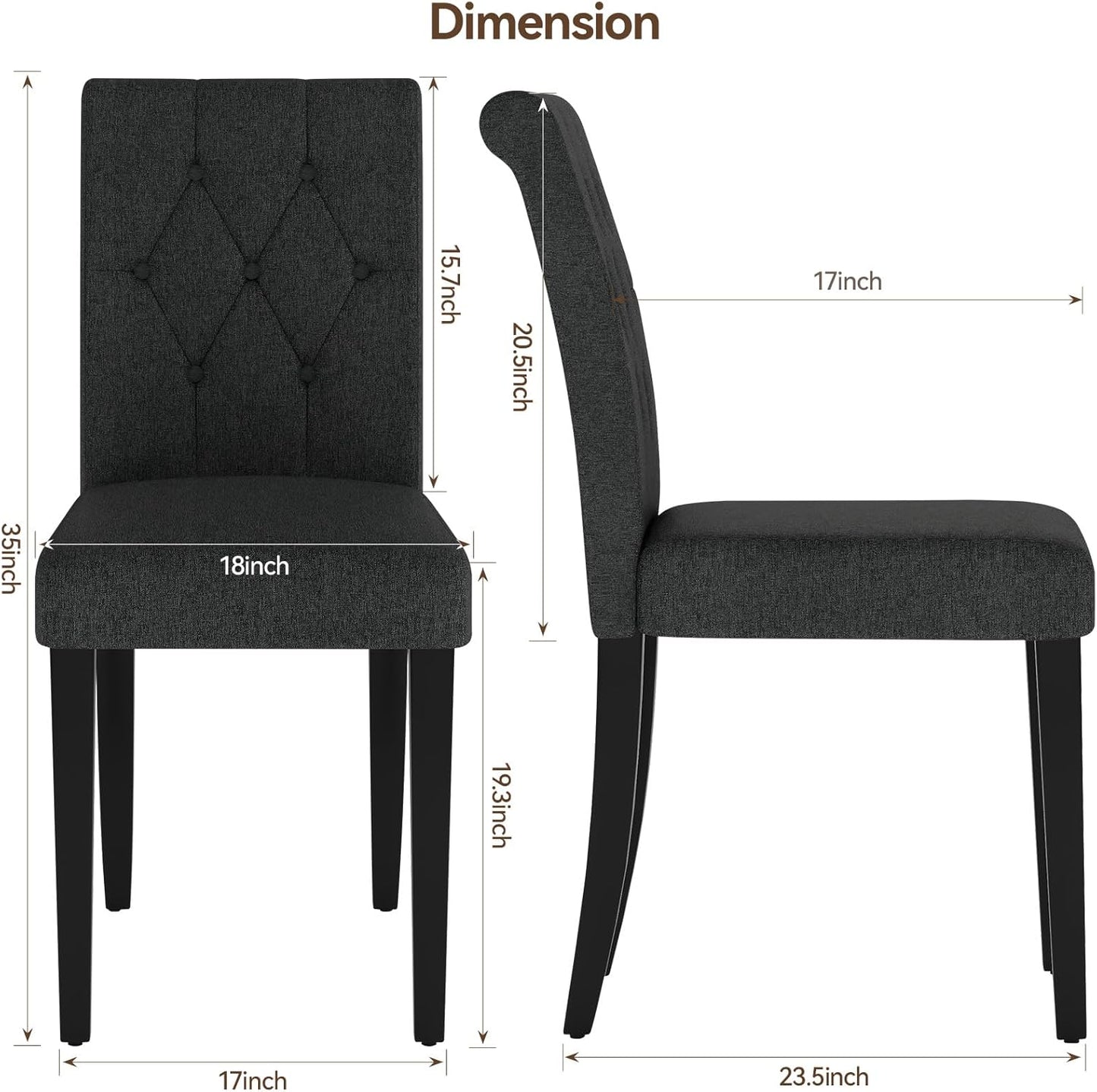 Upholstered Dining Chairs Set of 4, Button Tufted Parsons Dining Chair with Solid Wood Legs, Modern Fabric Side Chair for Dining Room/Kitchen/Restaurant/Hotel- Black