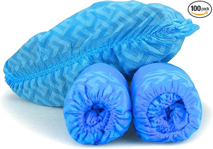 G & F Products - 13033 Premium 100 Pack (50 Pairs ) Disposable Boot & Shoe Covers Slip - Resistant fits up to size 11 US Men and 13 US Women, Blue, Large