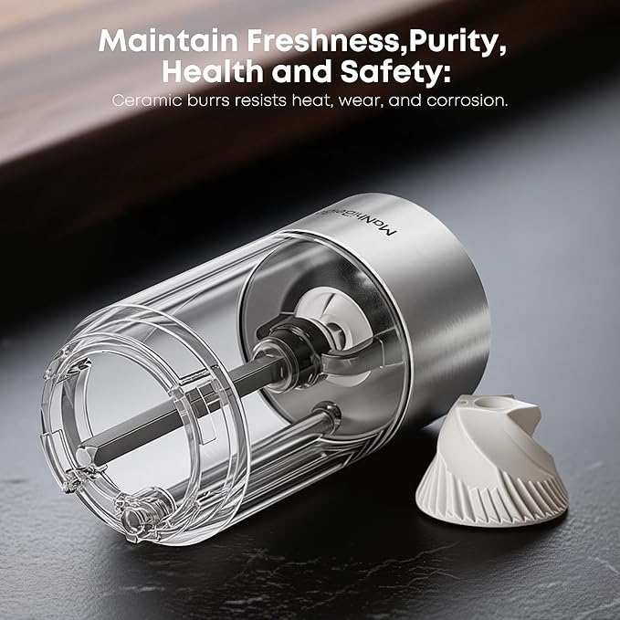 Electric Salt and Pepper Grinder One-hand Operated, Adjustable Coarseness, Stainless Steel body Ceramic Burrs,Pepper Shakers Mills with LED Light,House Warming Cooking Gift