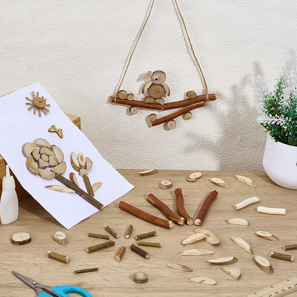 PH PandaHall Wooden Unfinished Craft Kits, Handmade DIY Wood Craft Kits Natural Wood Slices Loose Part Play DIY Wood Slices Kit for Craft Painting Dollhouse Sorting Activities School Projects