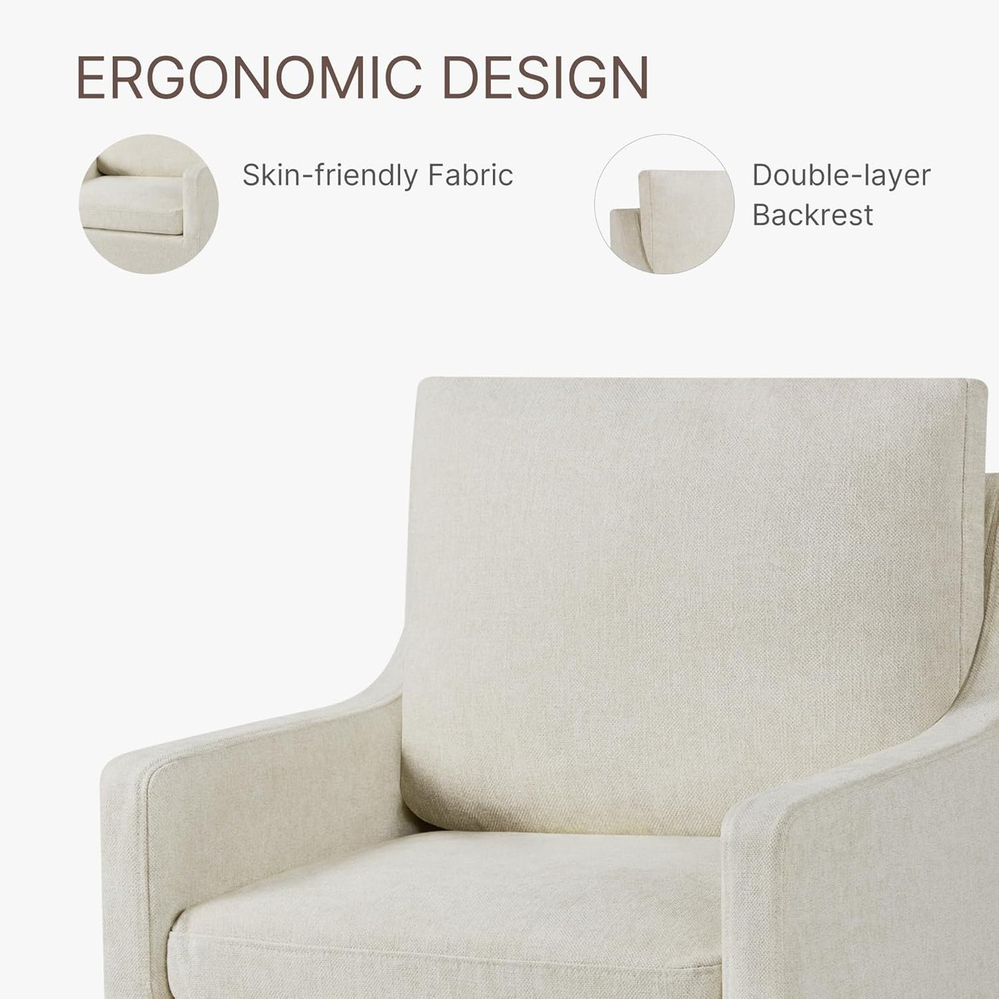Upholstered Dining Chairs with Casters Washable Cover Side Deskchair with Rollers for Diningroom, Living Room, Cream Beige, 4 Box