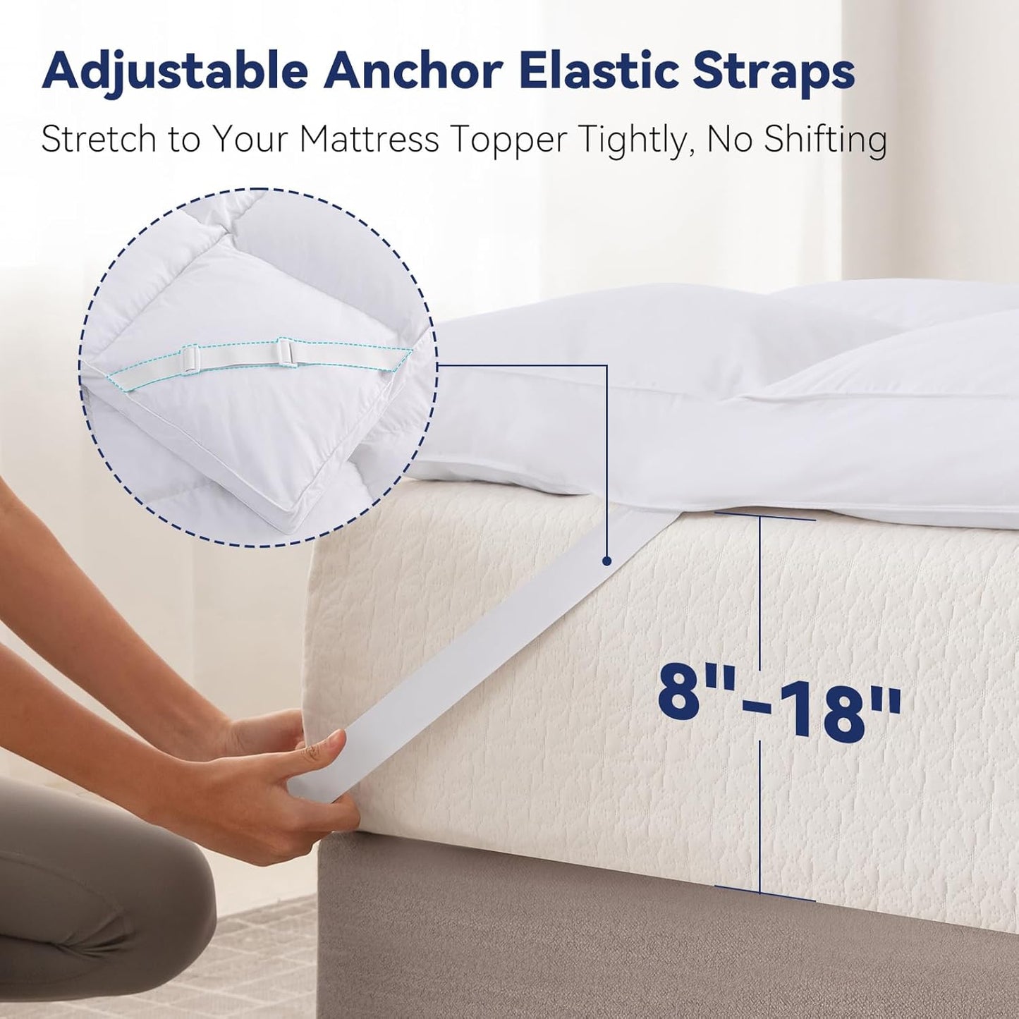 3 Inch White Goose Feather Mattress Topper,Full Feather Bed Topper,Mattress Cover with Straps,Ultra Soft Pillowtop,100% Organic Cotton Fabric(54”x75”)