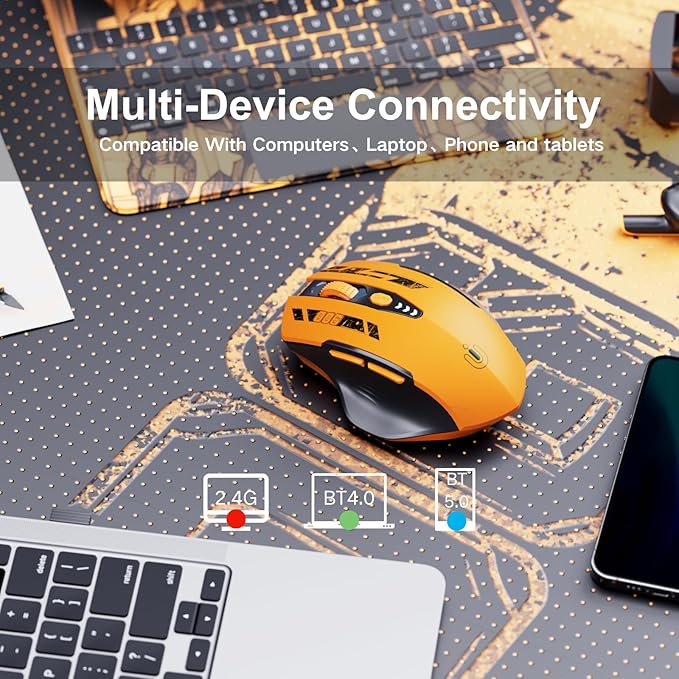 Uineer Wireless Bluetooth Mouse,[Upgraded] Rechargeable Computer Mice (BT 5.0/4.0+2.4G Hz) with Visible Battery Level, 4 Adiustable DPl, Portable PC Mouse for MacBook Chromebook