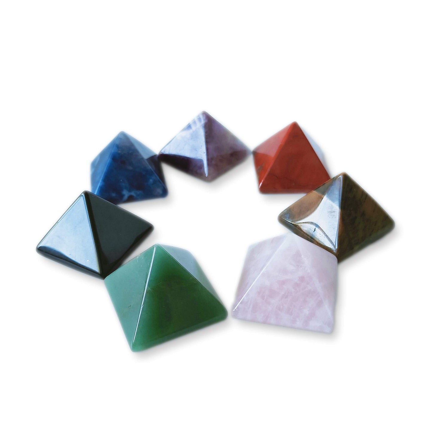 Set of 7 Crystal Pyramids of Natural Chakra Healing Stones, 1.5 inch