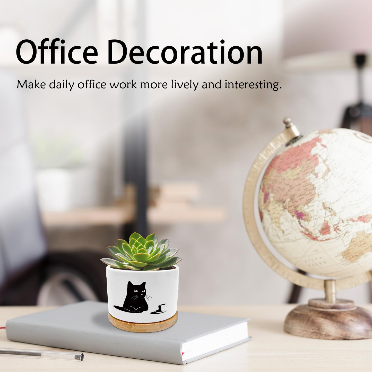EVIHCG Black Cat Coffee Planter Pots, Cat Lover Mom Lady Owner Gifts, Funny Black Kitty Kitten Ceramic Succulent Plant Flower Planters for Home Office Desk Table Shelf(No Plants)
