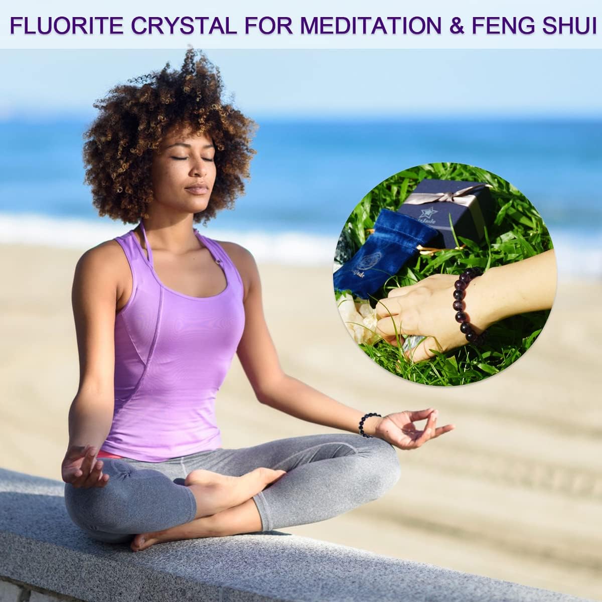 OwizJade 10MM Rainbow Fluorite Bracelet for Women Men | Fits for About 7.5" Wrist | Natural Third Eye Chakra Crystal | Crystal of Peace & Protection | Meditation | Feng Shui | Spritual choice