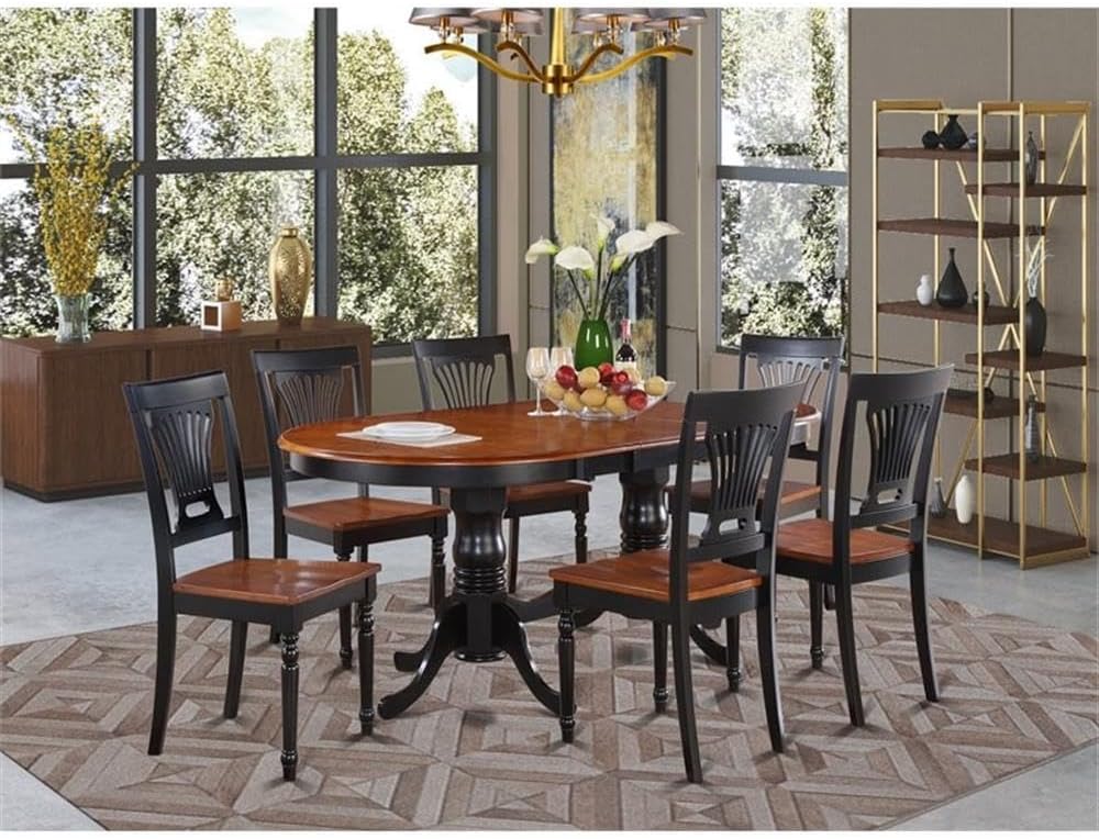 East West Furniture PLAI7-BLK-W 7 Piece Dining Room Table Set Consist of an Oval Kitchen Table with Butterfly Leaf and 6 Dining Chairs, 42x78 Inch, Black & Cherry