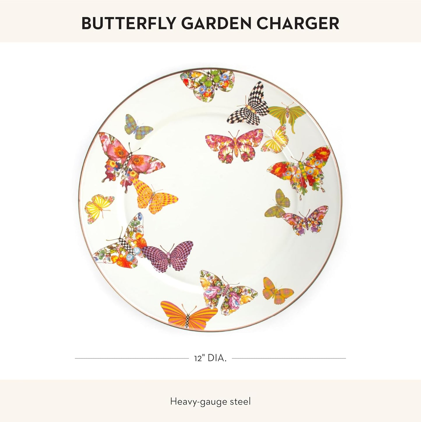 MACKENZIE-CHILDS Enamel Charger Plate, Decorative Plate for Home Decor, 12 Inches, Butterfly Garden