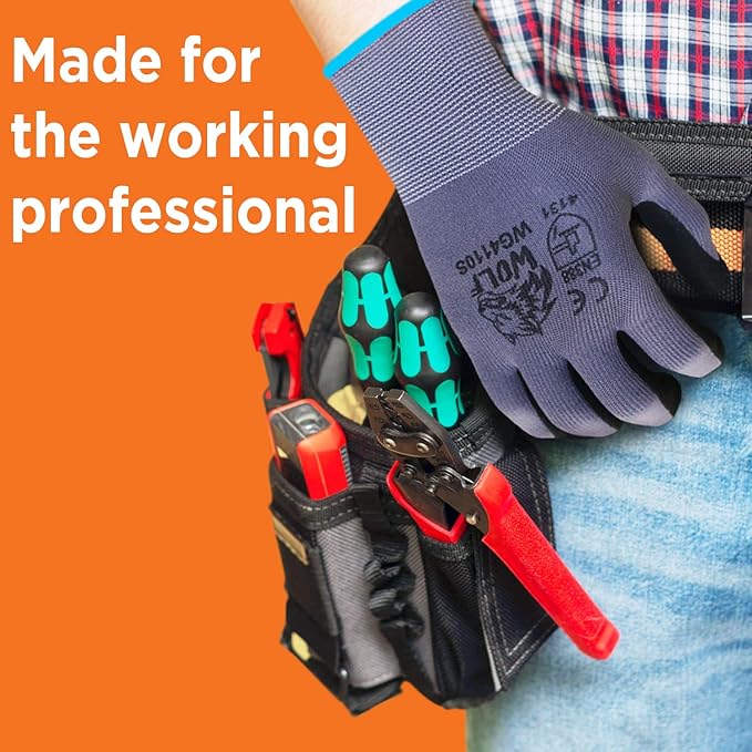 WOLF Ultra-Thin Nitrile Foam Palm Coated Glove with Tacky Dot Grip, Multi Purpose