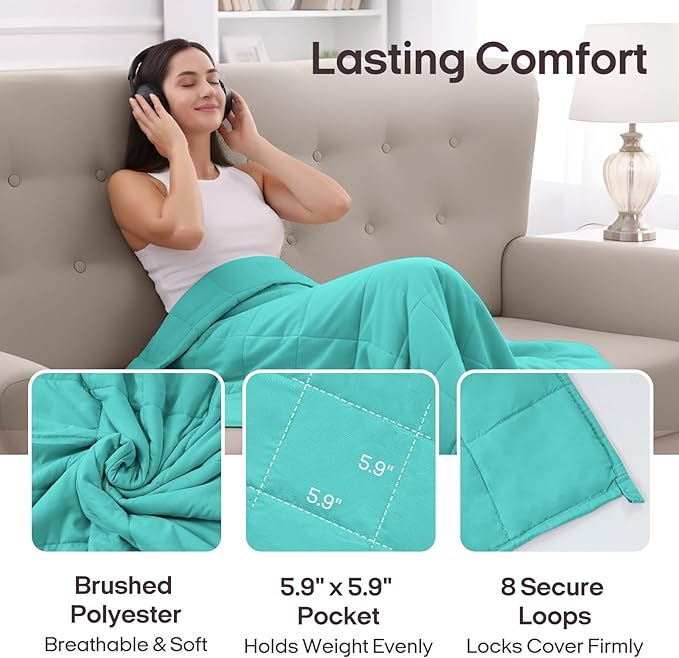 ZonLi Weighted Blanket for Adults(48"x72",15lbs, Dark Green) Twin Size High Breathability Cooling Heavy Blanket, Soft Material with Premium Glass Beads,All-Season.