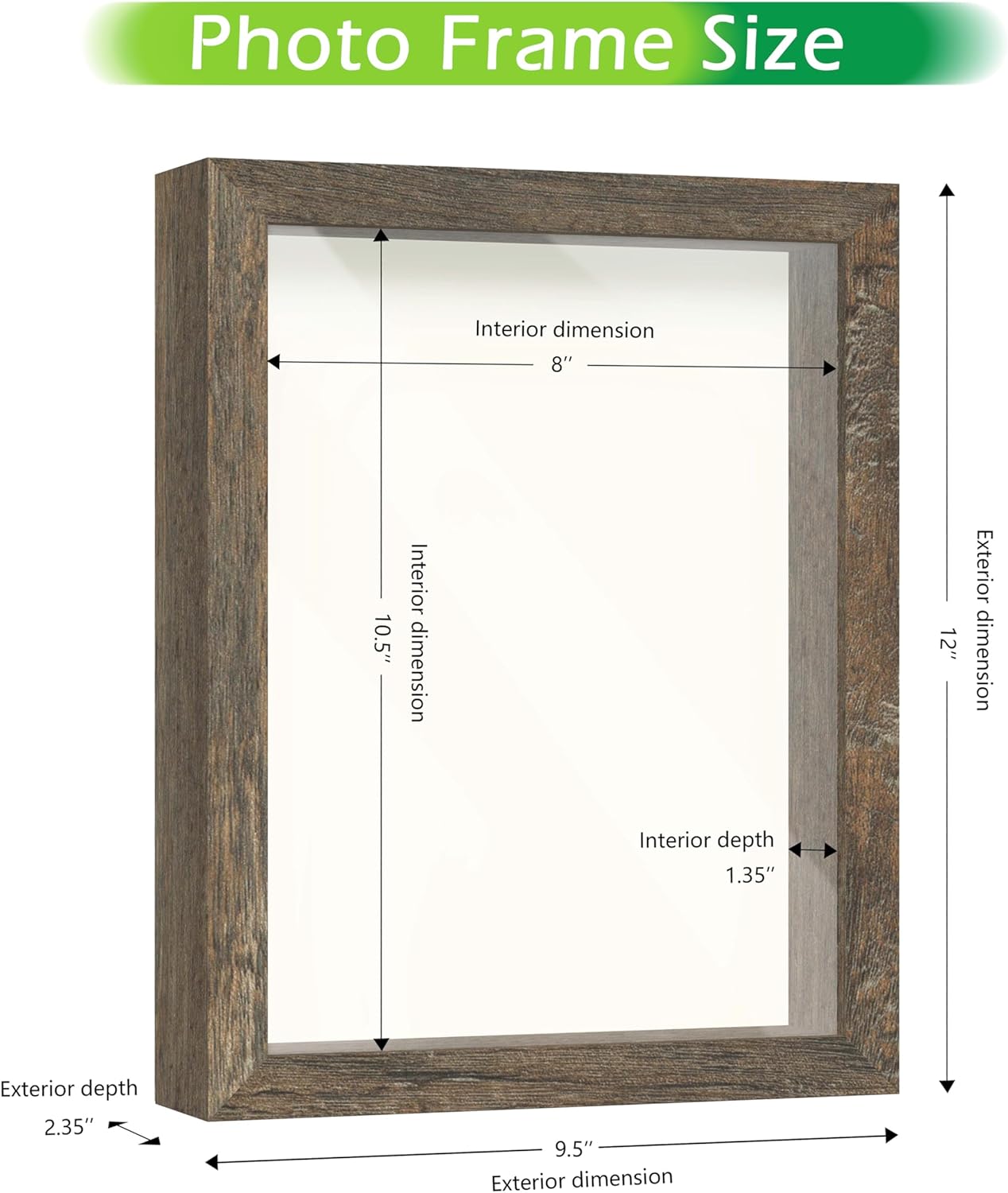 FrameWorks 8.5x11 Driftwood Wooden Shadow Box Frame – Soft Felt Back, Tempered Glass, and Included Elegant White Ball Push Pins