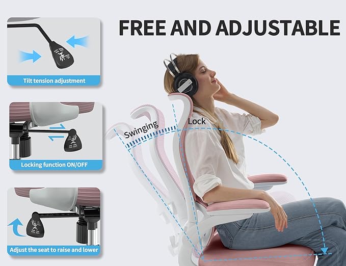 TRALT Ergonomic Office Chair - Desk Chair with Wave High Back Adjustable Lumbar Support Computer Chair - Gaming Chairs Mesh Backrest and PU Leather Seat (PIK)