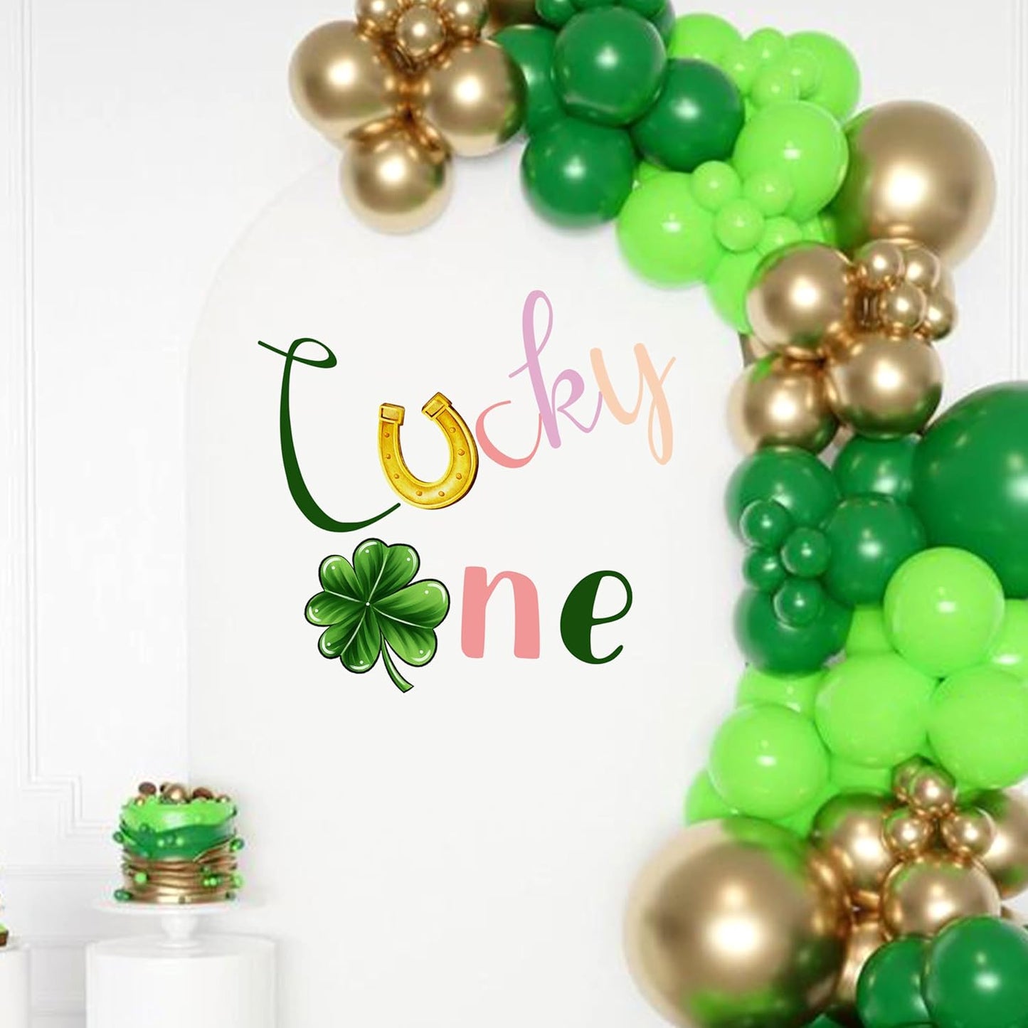 Lucky One Wall Decal - Clover First Boy Girl Birthday Party Decoration, Lucky Clover 1st Birthday Party Supplies, Balloon Arch Background Wall Four-Leaf Clover Sign Decal(Lucky one D)