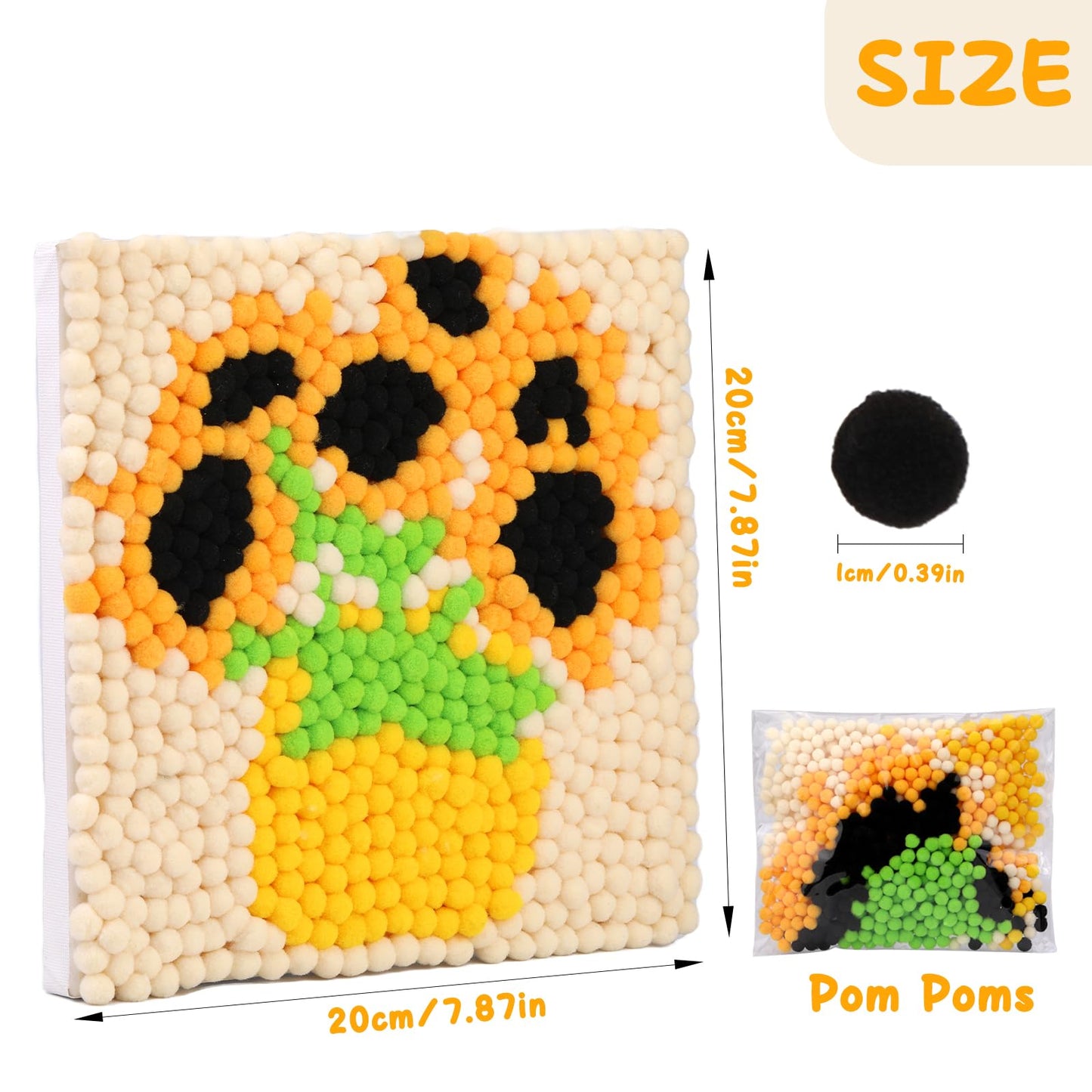 Veroave Pom Pom Painting Art Kit for Adults, Perfect Pompom Painting Kit, Colorful Pom Poms and Supplies Included, Pom Pom Paintings on Paint Canvas(Sunflower)