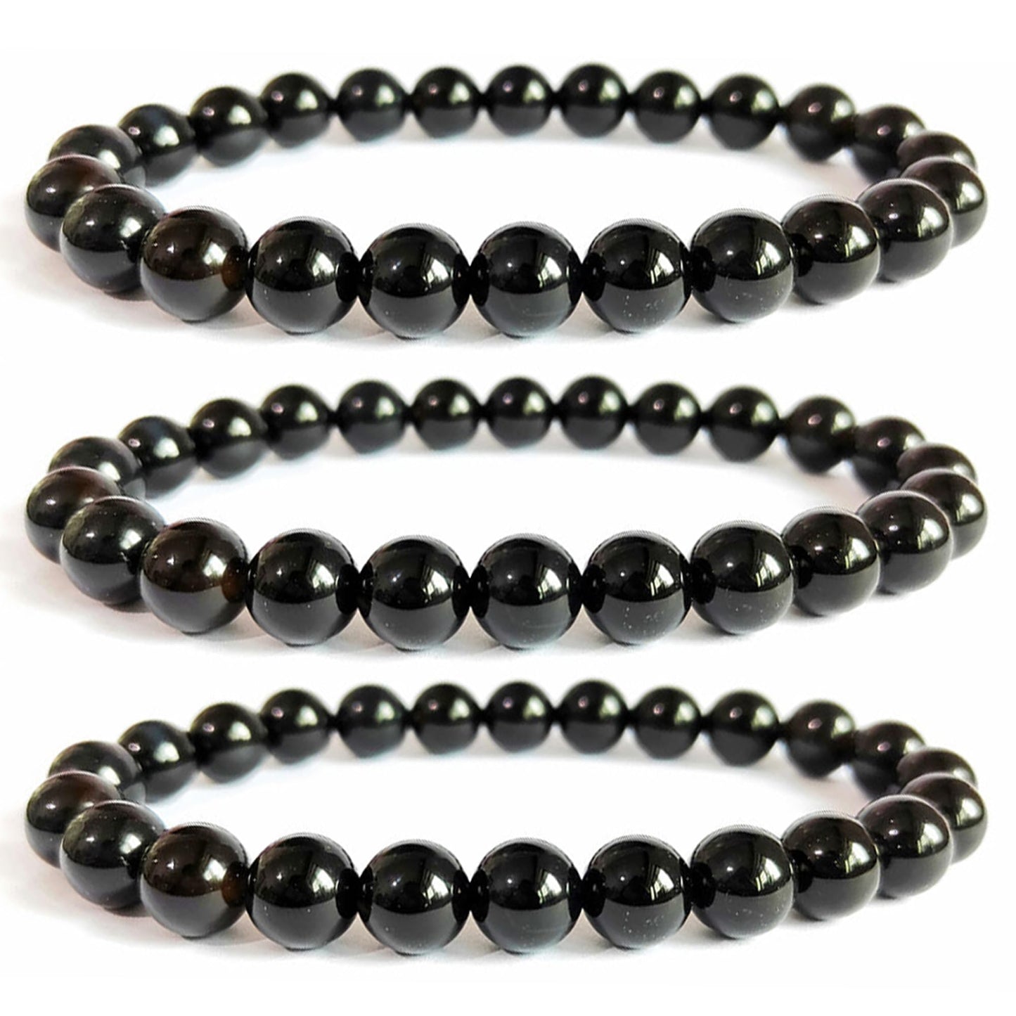 Cryhand Handmade 8mm Beaded Bracelets For Men Protection Bracelet For Women Chakra Feng Shui Stretchy Handmade Lucky Money Stretchy Crystal Bracelets Best Gifts (Black Tourmaline 3PCS)