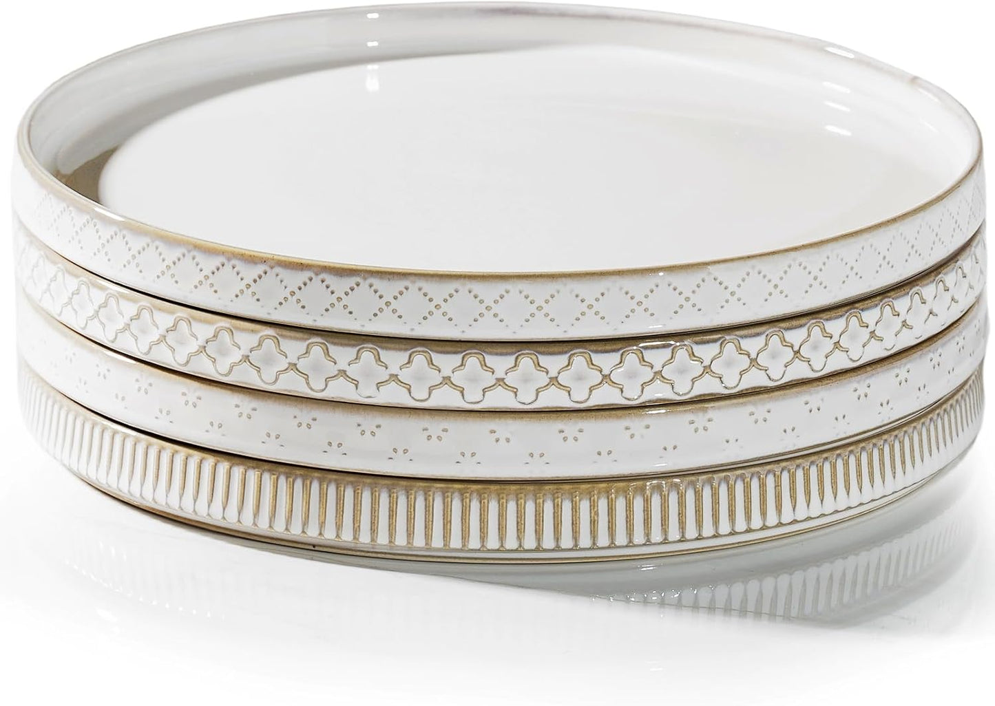 getstar 10.5” Ceramic Dinner Plates, Set of 4, Microwave & Dishwasher Safe, Salad Pasta Deep Plates with Embossments Set of 4