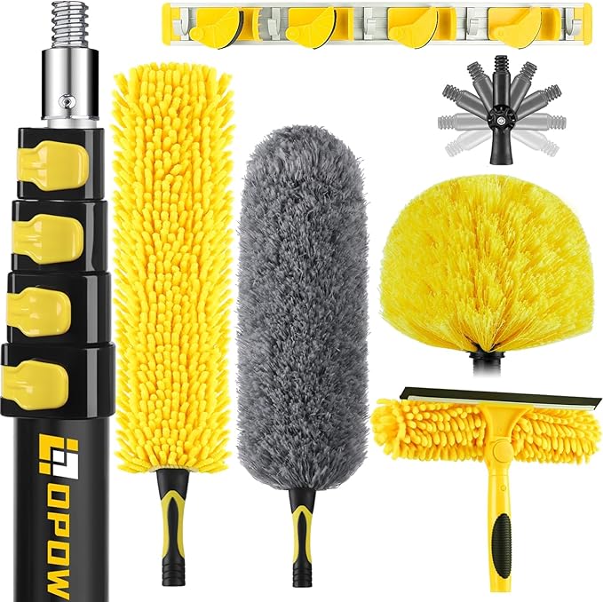 30 Foot High Ceiling Duster Kits with 7-24ft Heavy Duty Extension Pole, High Reach Duster for Cleaning,Microfiber Feather Duster,Cobweb Duster,Ceiling Fan Duster,Window Squeegee & Cleaner