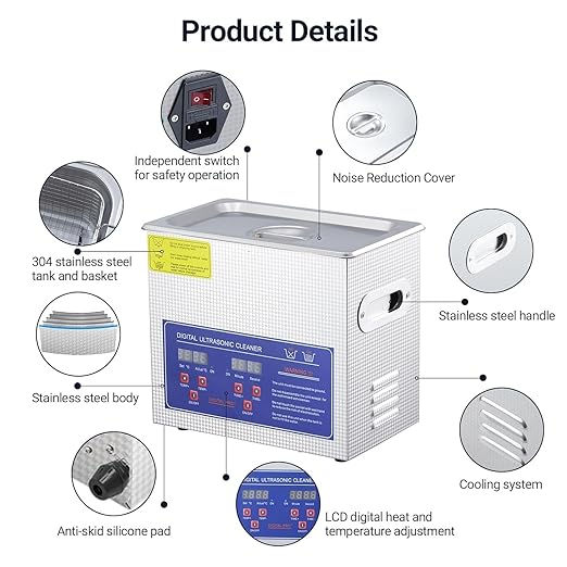 Industrial Heated Ultrasonic Cleaner & Sterilizer - 3.2L/0.85Gal 120W 40kHz with Timer for Medical, Automotive, Jewelry Tools | Dental Equipment, Carburetors, Auto Parts