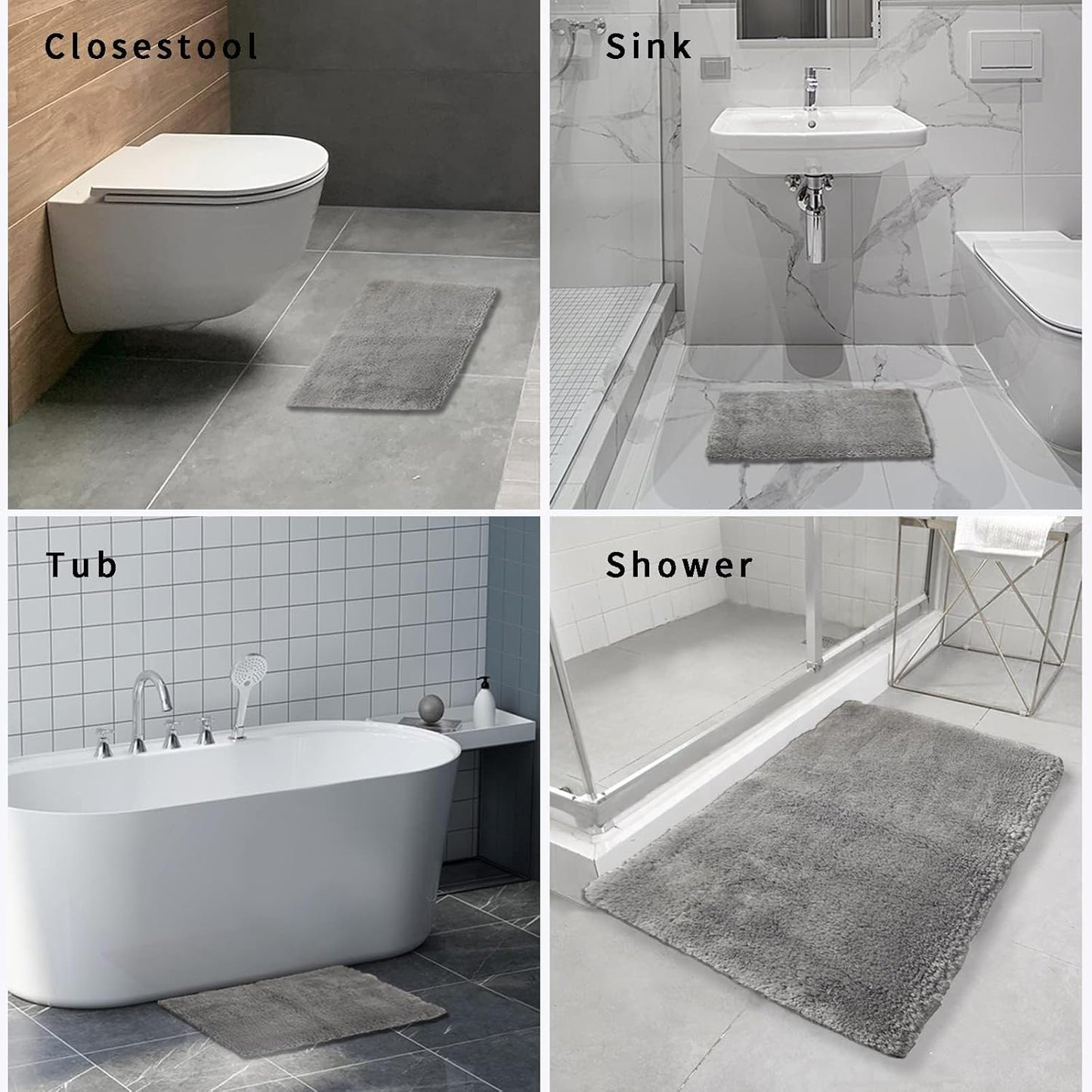 FIFU Bathroom Runner Rug 24" W x 48" L, Bath Mats for Bathroom, Bedroom & Kitchen, Non-Slip Rubber Latex Backing, Comfort & Soft Shower Bathmat & Carpet for Sink, Home & Hallways, Silver Gray