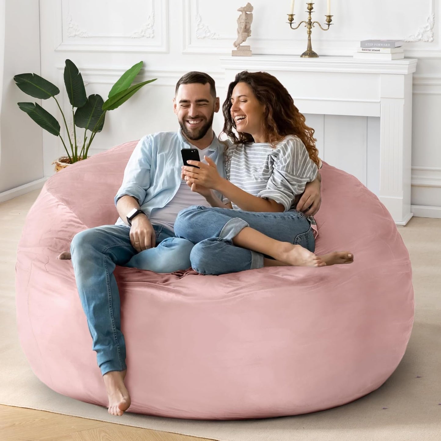HABUTWAY Bean Bag Chair: Giant 5' Memory Foam Furniture Bean Bag Chairs for Adults with Microfiber Cover 5Ft (Pink)