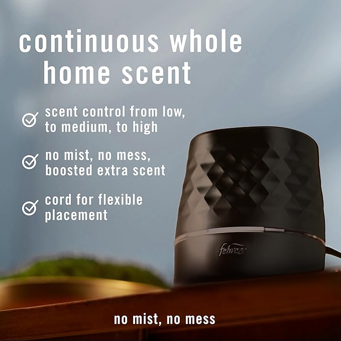 Febreze Plug Scent Booster in Black, Continuous Scent Device Oil Diffuser, Compatible with Febreze Air Freshener Plug in Refills, Giftable for Holidays