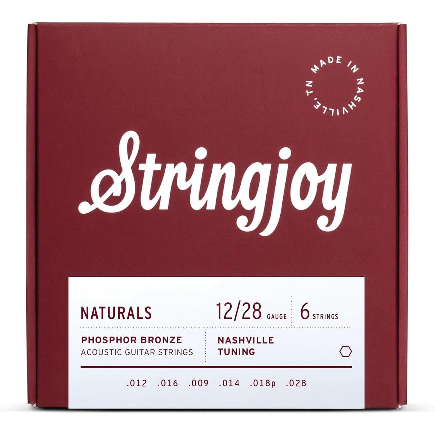 Stringjoy NB12NS Phosphor Bronze Acoustic Guitar Strings, 12-28 Nashville Tuning, Acoustic Guitar Strings for Clear Tones, Durab