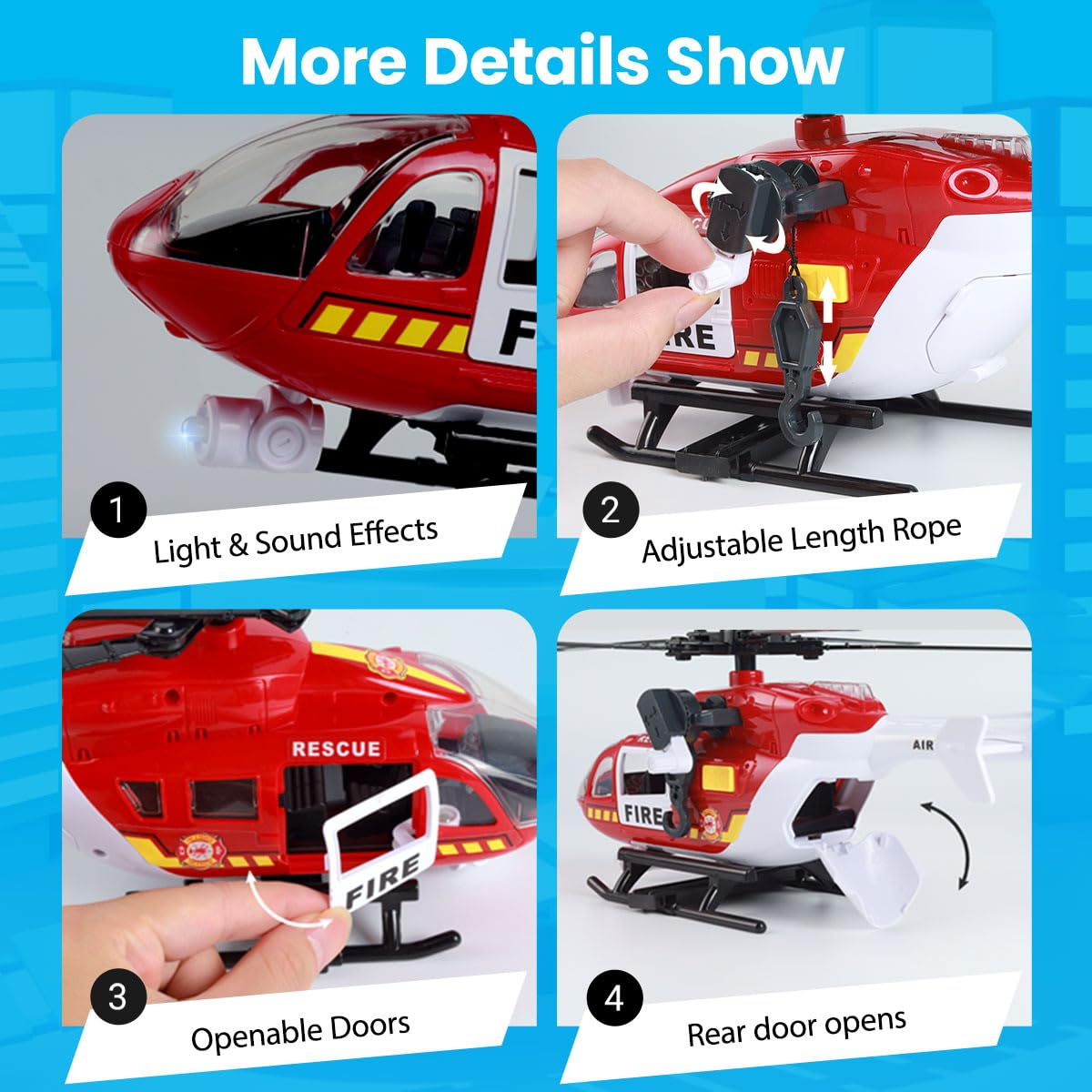 ANJARU Helicopter Toy with Lights and Sound,Simulative Rescue Helicopter Toddler Kids Toys for Kids Aged 3 4 5 6 Pull-Back Propeller Army Toys Toddler Kids Boys Gifts (Fire Fighting-Helicopter)
