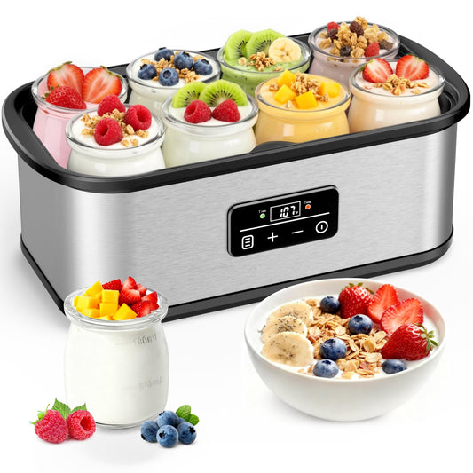 Yogurt Maker with 8 Glass Jars, Yogurt Maker Machine with Adjustable 1-48H Time & Temp Control, Make Healthy Yogurt with Full Probiotics