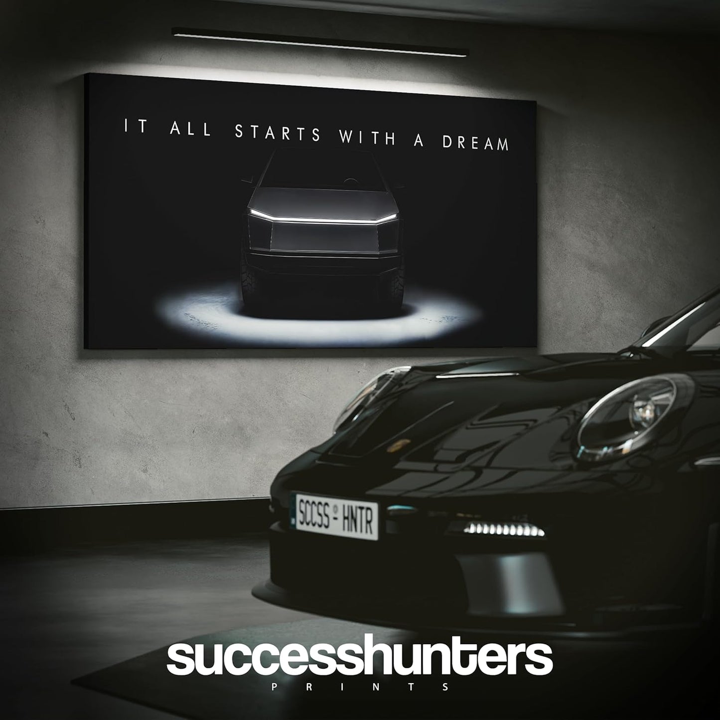 Motivational Wall Art for Office, Super Car Art Canvas, Inspirational Automotive Decor for Tesla Cybertruck Sportscar Lovers, Motivational Wall Decor for Home, Car Poster (24" x 48" in)